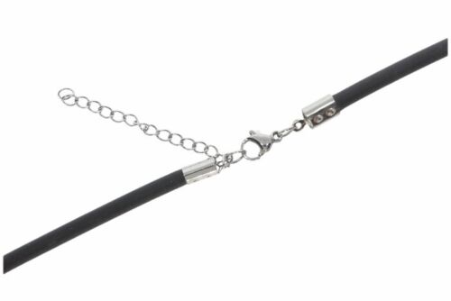  Kautschuk schwarz 4mm Halskette & Silber Karabiner Größe 38-100cm - LA01 - Bild 1 von 3