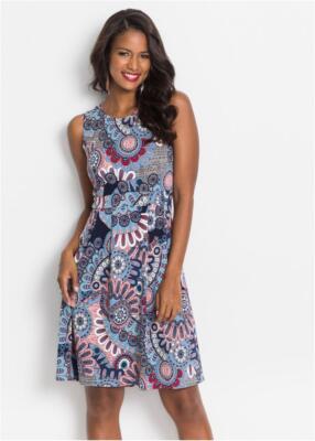 Bodyflirt Sleeveless Flare Dress Print Blue Size 6 8