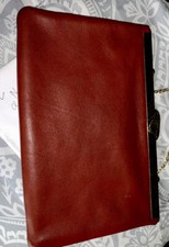 Vintage Saks Fifth Ave Red Leather Clutch Purse Envelope Handbag Chain Strap
