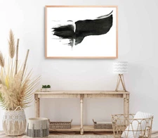 Grunge Brush Texture Print, Grunge Wall Art, B&W Abstract Framed Design Wall Art