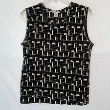 Le Pleat Sleeveless Top 100% Polyester Stretch Black & Cream Checks SZ Large