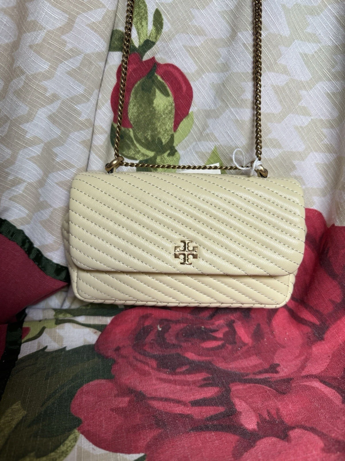Borsa a tracolla Tory Burch Kira Moto Quilt Mini Flap in pelle con vortice di limone $358