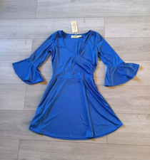 Mia Suri Cobalt Blue Short Flared Dress 3/4 Bell Sleeves Stretch BNWT UK8/10