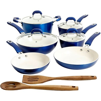 Kenmore Arlington 12 Piece Aluminum Ceramic Coated Nonstick Cookware Set in Blue