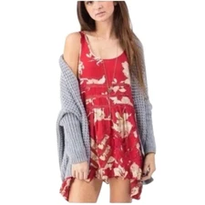 Intimately Free People Red Floral Trapeze & Swing Tank Dress Small