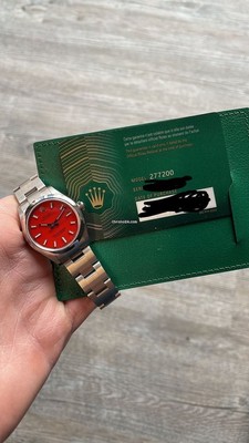 Rolex 277200 Oyster Perpetual 31mm Red Dial Domed Bezel Oyster Bracelet