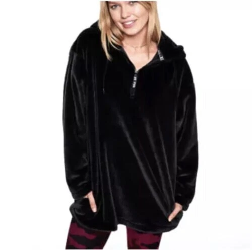 UNDERCOVER NUOVO Victoria's Secret rosa felpa con cappuccio quarto zip finta taglia: small colore: nero