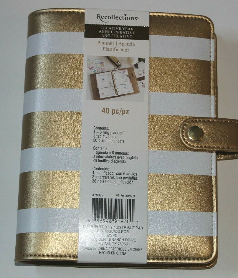 Recollections 40 pc Personal Planner Binder A6 Gold and Ivory Stripe