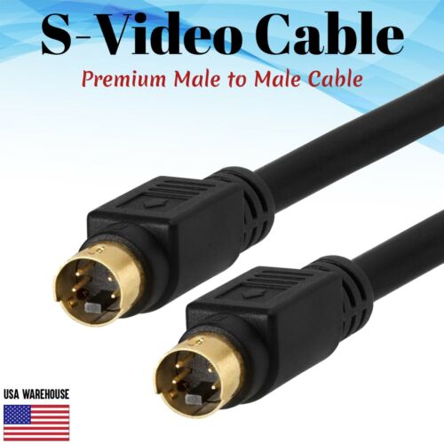 Cable macho S-Video 3 ft 6 ft 12 ft 25 ft - 4 pines - SVideo SVHS chapado en oro HDTV VCR - Imagen 1 de 6