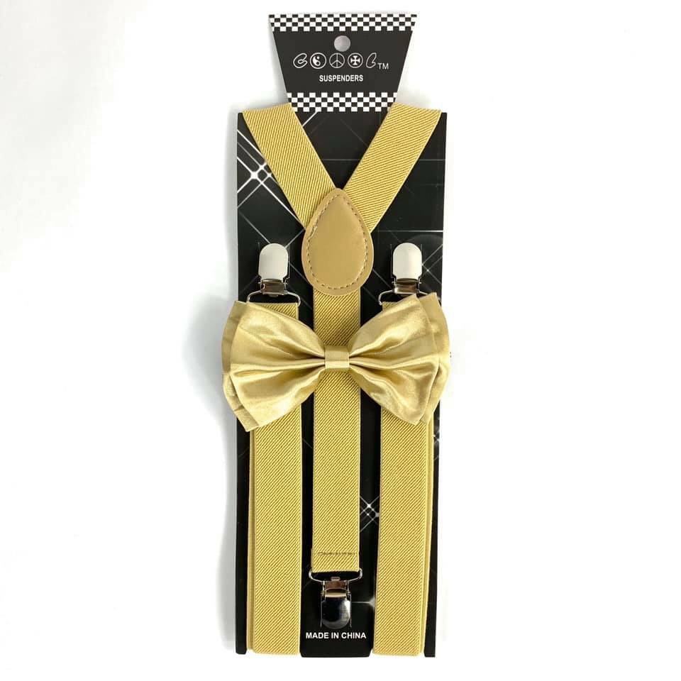 gold glitter bow tie and suspenders