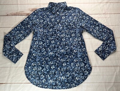 POLO RALPH LAUREN Womens Shirt Navy Blue XXS Floral Cotton Voile Long  Sleeves - Main Image