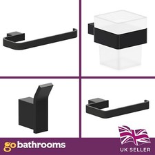 Matt Black Bathroom Accessories Toilet Roll Holder Towel Ring Robe Hook Tumbler