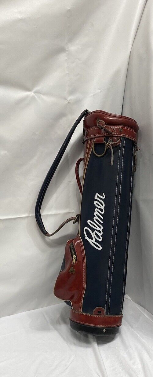 Vtg Leather Arnold Palmer Large Blue & Burgundy Golf Cart Bag Hot-z Pro Group