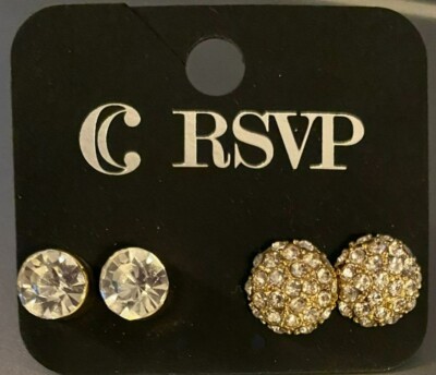 2 Sets RSVP Charming Charli Hypo-Allergenic White and Gold Tone Party Stud Earri