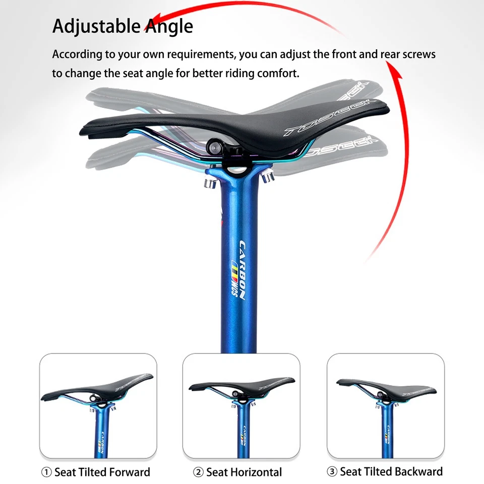 Tija de sillín de fibra de carbono tubo carreras bicicleta de carretera tija de sillín azul 27,2 mm Foto 4 de 4