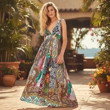 Farm Rio Tropical Floral Tiger Toucan Stained Glass Gayatri Maxi Dress Medium