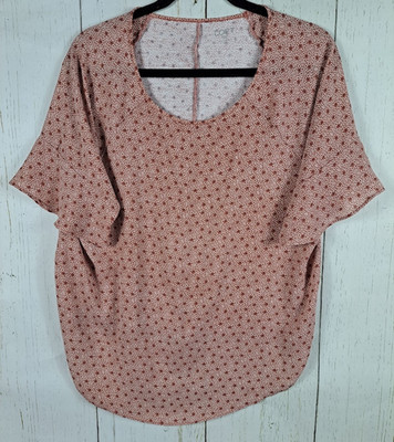 LOFT Size Large Petite Womens Red Floral Print Short Sleeve Top