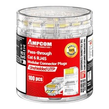 100-Pack CAT6 Pass Through RJ45 Connector, Gold-Plated Ethernet Plugs for Sol...