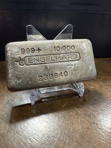 Vintage Engelhard 10 Oz Silver Poured Bar 3rd Series Bull -TONED!