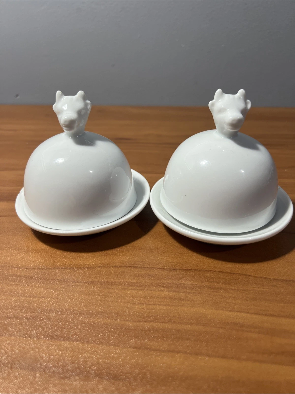 World Market Cow Bust White Porcelain Butter Bell Dish - Set Of Two