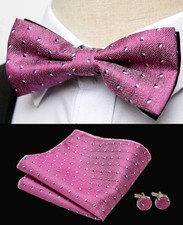 Vintage Men Cufflinks Handkerchiefs Bowtie Sets 3pcs Jacquard Floral Paisley