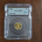 U.S. Mint 1993 $5 Gold Eagle 1/10 oz ICG MS70 Certified Coin