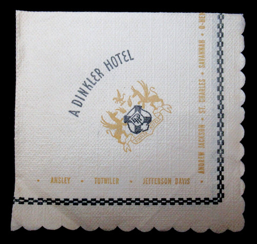 Original Vintage Dinkler Hotel Paper Napkin