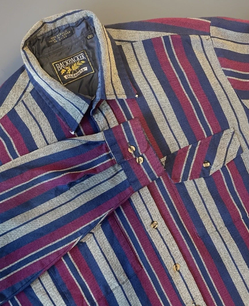 Vintage Backpacker Outdoors Long Sleeve Button Down Flannel Shirt Men’s Large