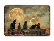 Vintage Cat Moon Wall Art 12x8 Aluminum Black Cats Red Poppies Celestial Indoor 