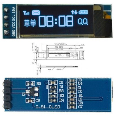 2 stuks 0,91 inch I2C OLED-displaymodule 128 x 32 pixels IIC Arduino