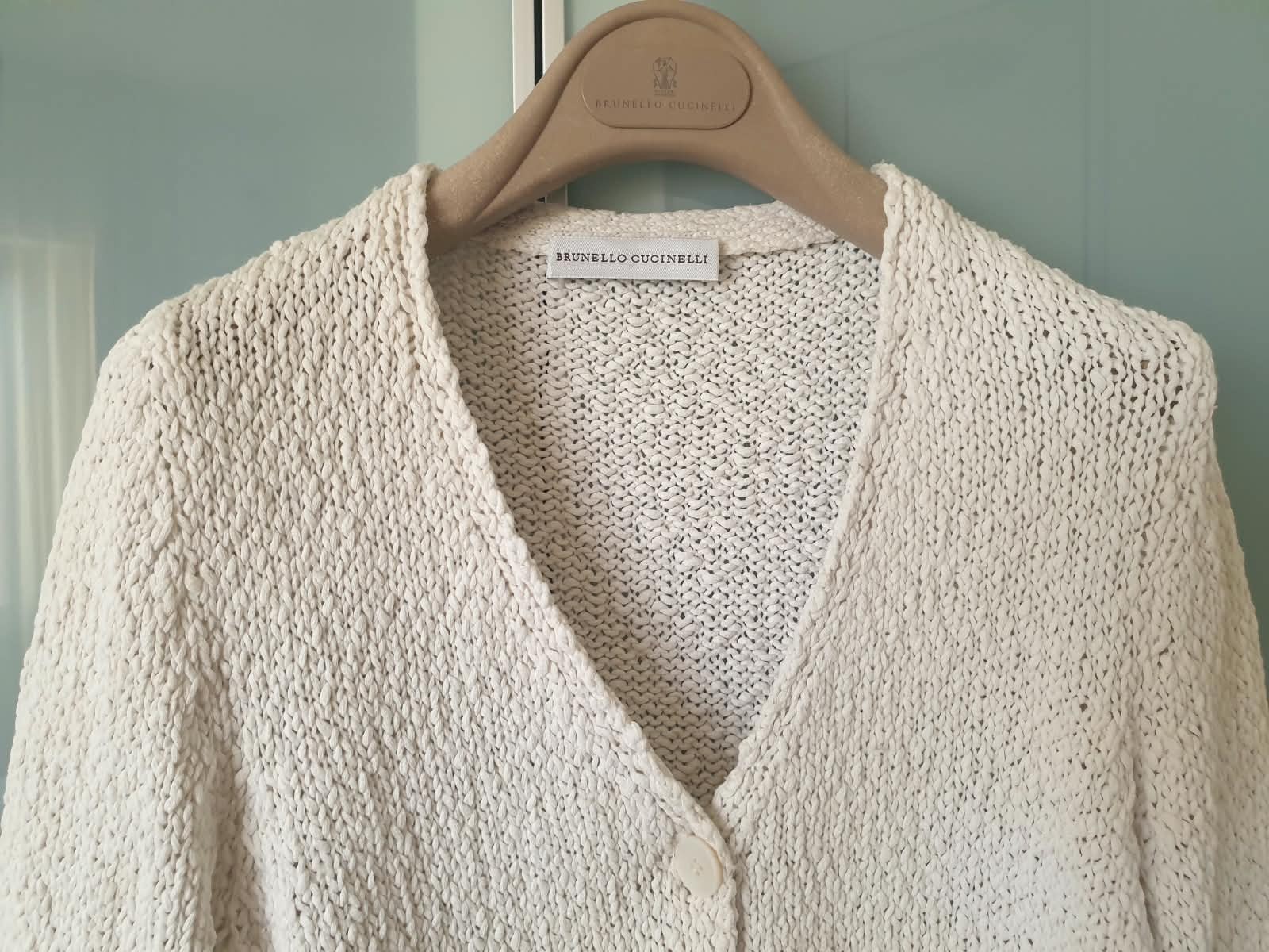 Brunello Cucinelli Cardigan Crop Donna Maglia traforata Misto cotone e lana XS