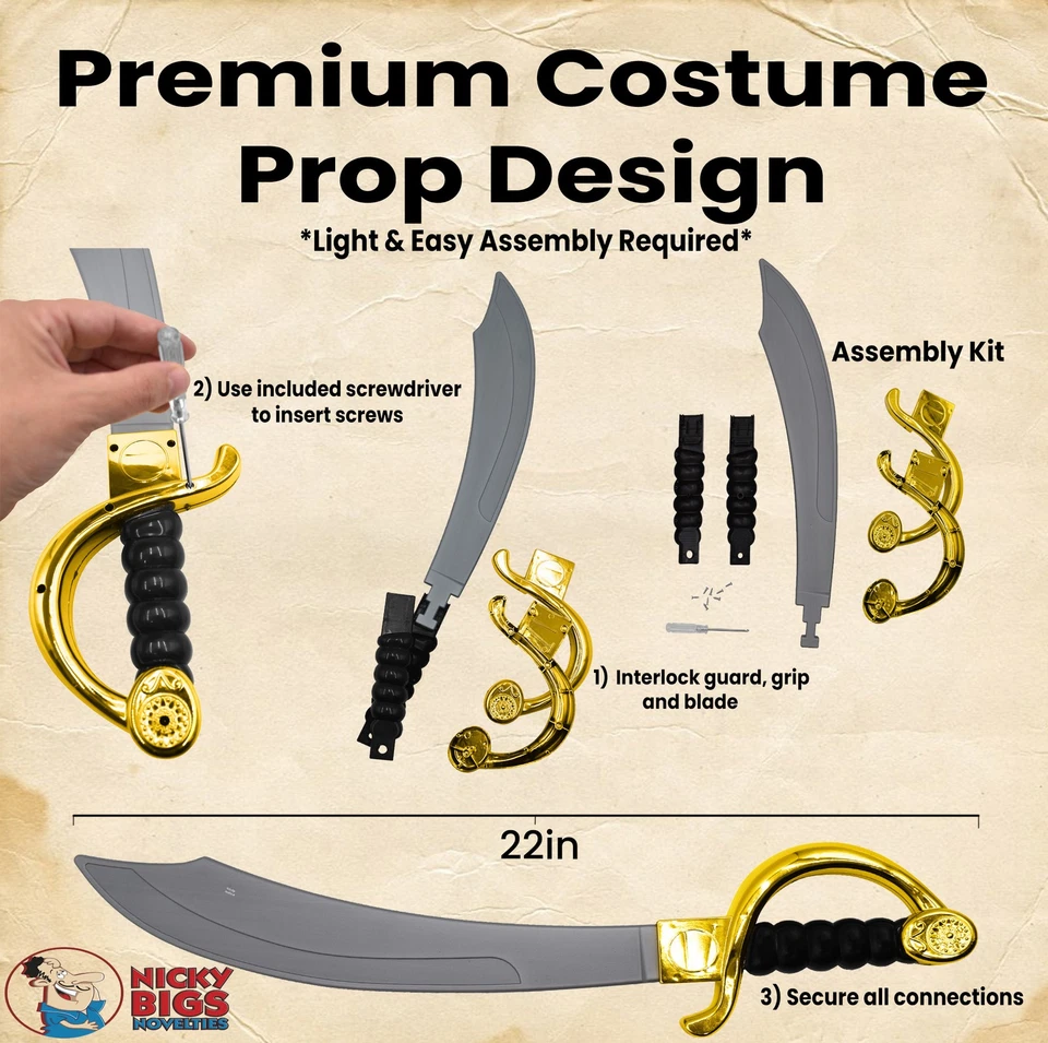 22 Inch Long Deluxe Plastic Pirate Sword Buccaneer Cutlass Prop Weapon Costume - Image 3 of 4