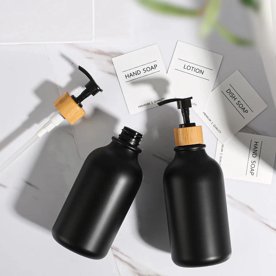 Black Bamboo Pump Soap Dispenser, 17 Oz Hand Dish Soap Bottle for Bathroom - Image 3 of 4