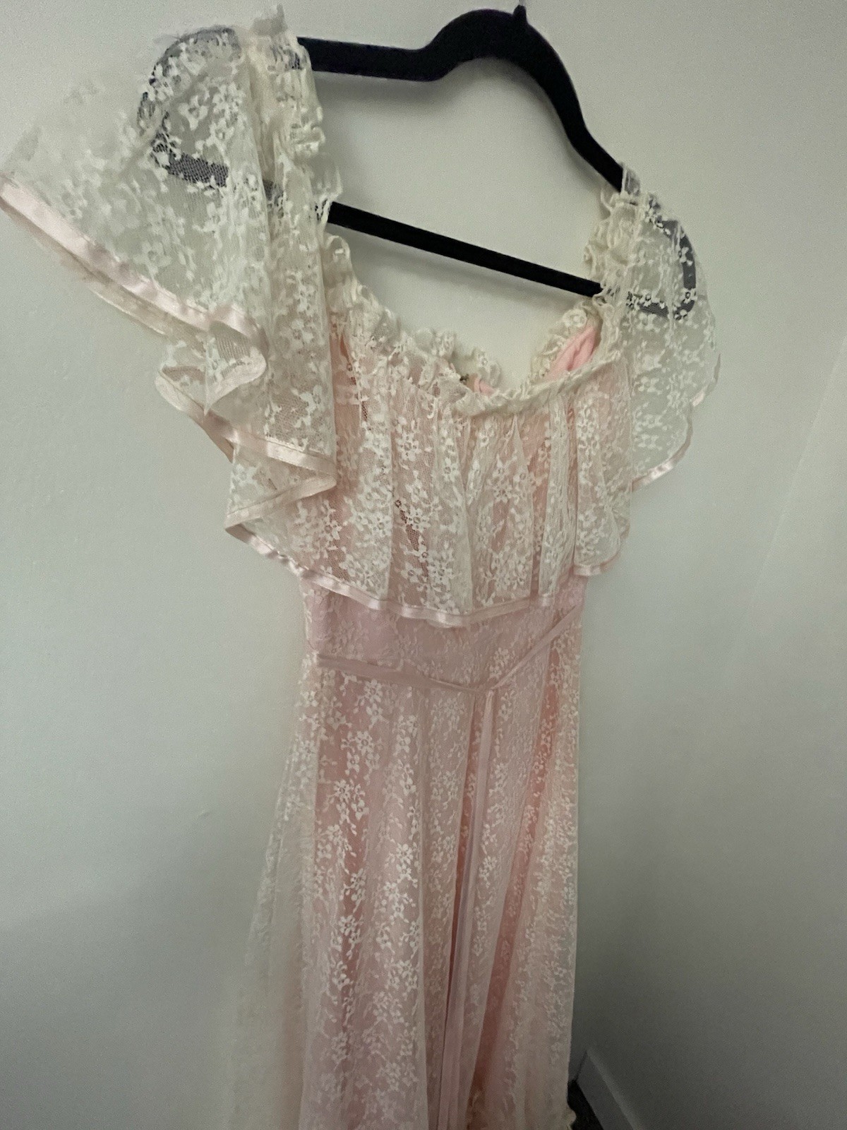 Vintage 70s Lorrie Deb San Francisco Pink Lace Prairie Wedding Dress Gown maxi 
