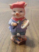 Vintage Bronson Collection Ceramic Pig Painter Figurine Srilanka 1994