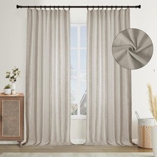 Room Darkening Curtain 88 inches Long Faux Linen Thermal Insulated for Living...