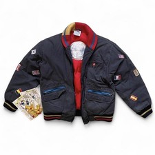 Vintage 80s/90s Global Print Giacca Kids Feather Down Jacket Size 10 dark grey