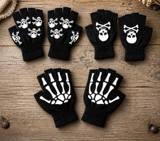New 3 Pairs Adult Halloween/ Skull/ Goth Half-Finger Punk Gloves