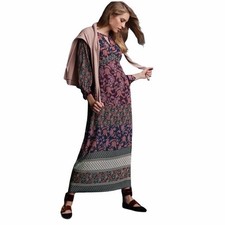 Cabi Maxi Dress Floral Print Bohemian V Neck Long Sleeve Women Size M
