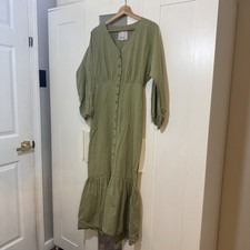 Rita Row $270 CottageCore Dress SM Organic Cotton Prairie Peasant Ruffled READ