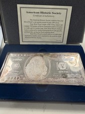 American Historic Society 4 oz Silver $100 Banknote .999 Fine Medal