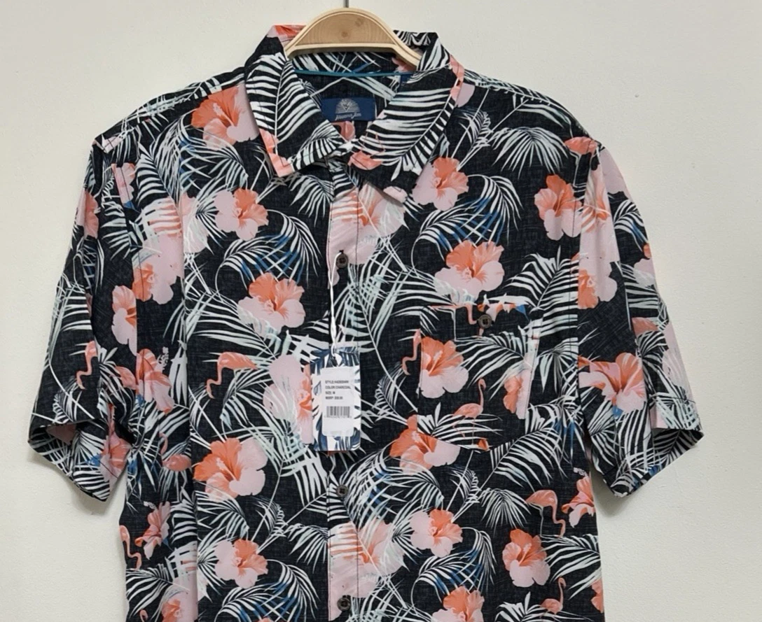 NWT Havana Jim Hawaiian Shirt Mens XL Coral & Charcoal Floral Golf Vacation