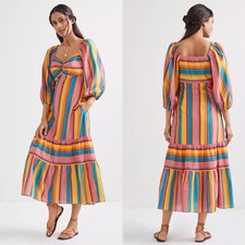 FARM Rio Anthropologie Rainbow Stripe Midi Dress Medium Petite NWT!