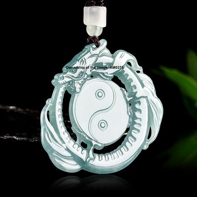 100 % natürliche Klasse A Jade Jadeit blau grün Jade Drache Anhänger + Kordel Kette