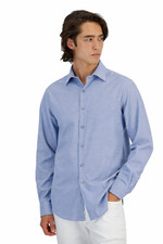 Alfani Slim Fit Dobby Dress Shirt Blue White 15 15.5 32/33 Stretch Textured