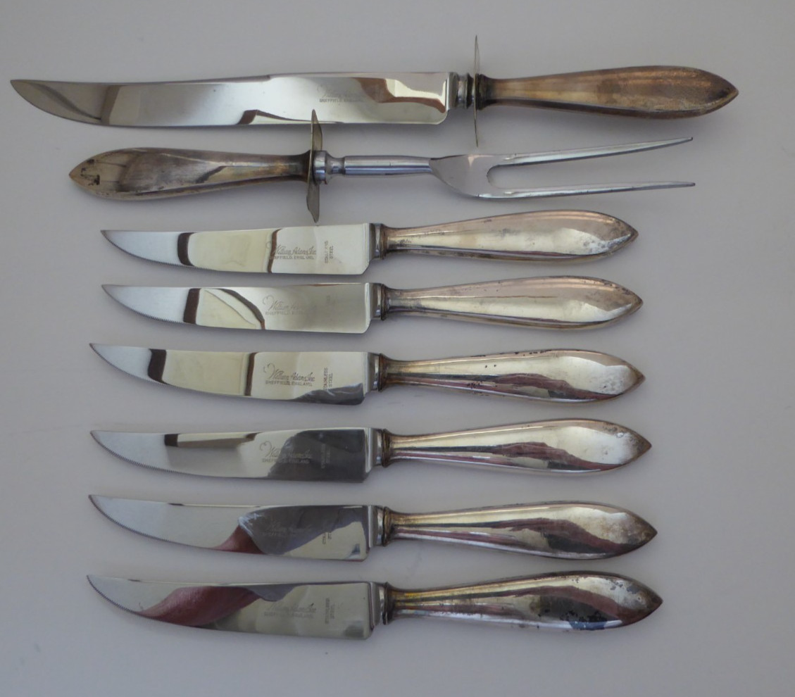 8 Pc William Adams Sterling Silver & Stainless KNIFE SET Carving Steak SS Handle
