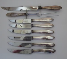 8 Pc William Adams Sterling Silver & Stainless KNIFE SET Carving Steak SS Handle