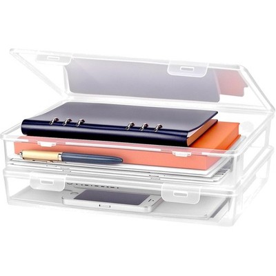 2 x A4 Portable Clear Plastic File Box Ideal for Documents, Magazines, Scrapb...