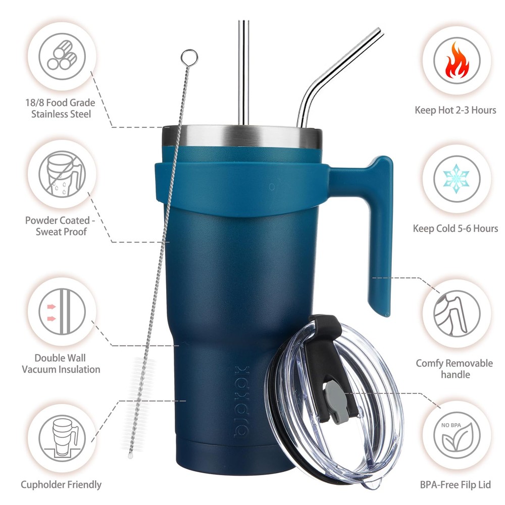 20oz Insulated Stainless Steel Tumbler with Handle Straw and Lid