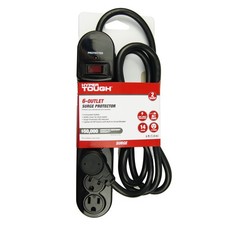 Hyper Tough 6 Outlet Surge Protector 900 Joule 6ft Cord Power Strip Black NWT